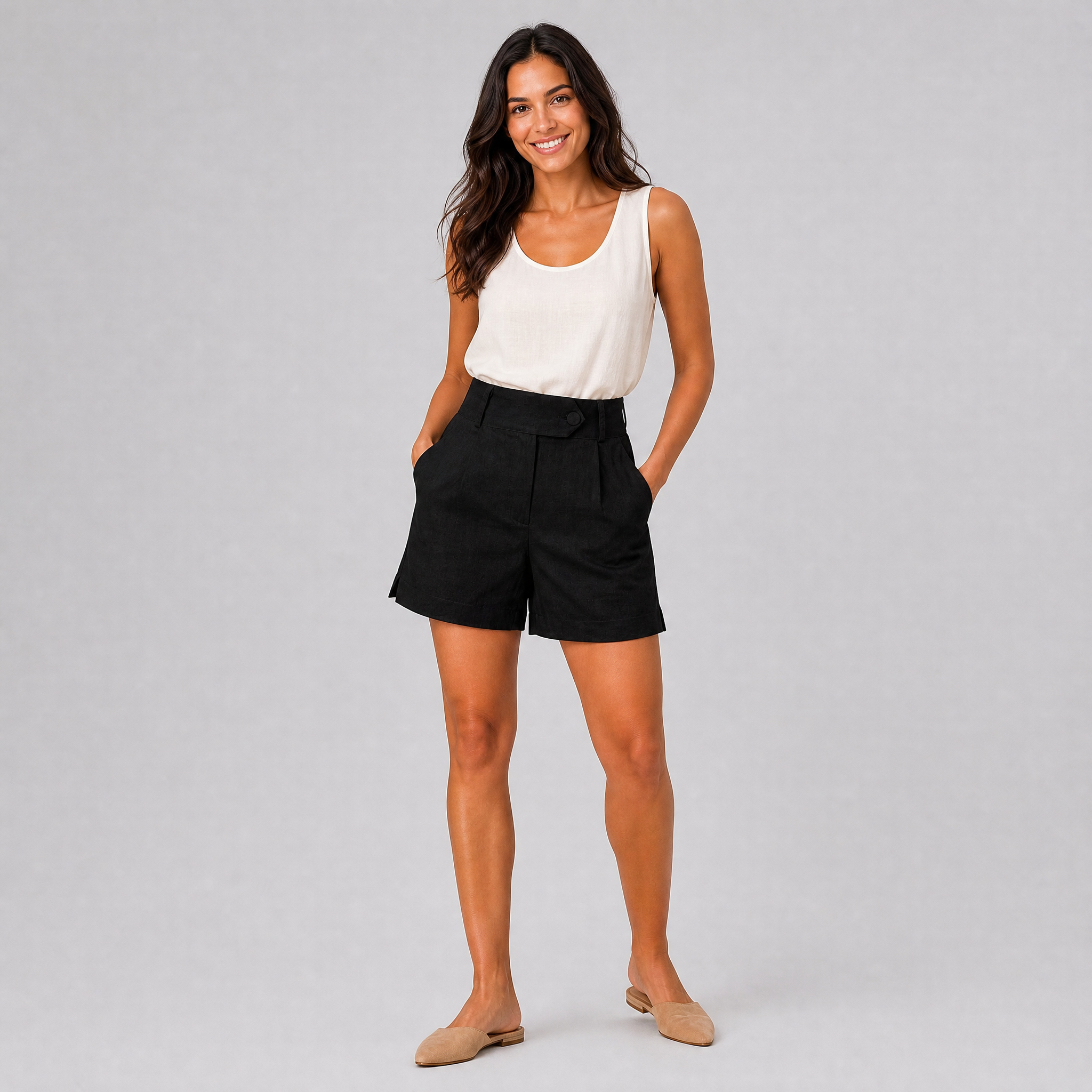Women’s High-Waisted Pleated Linen Shorts