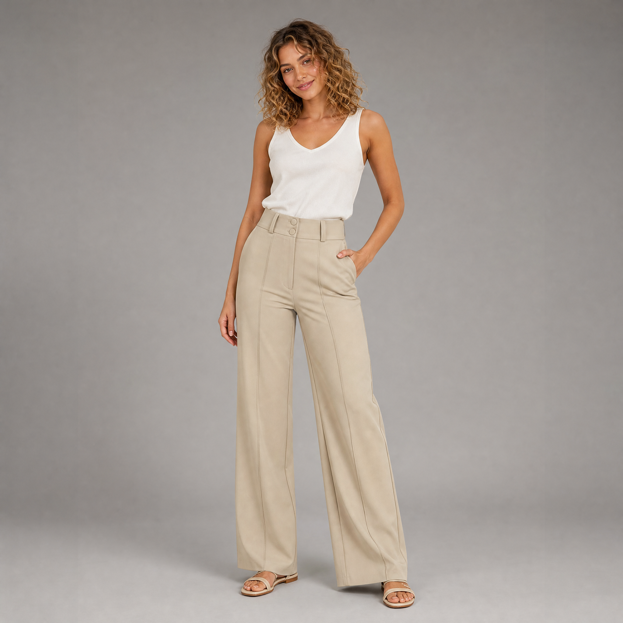 Women’s High-Waisted Wide-Leg Pintuck Trousers
