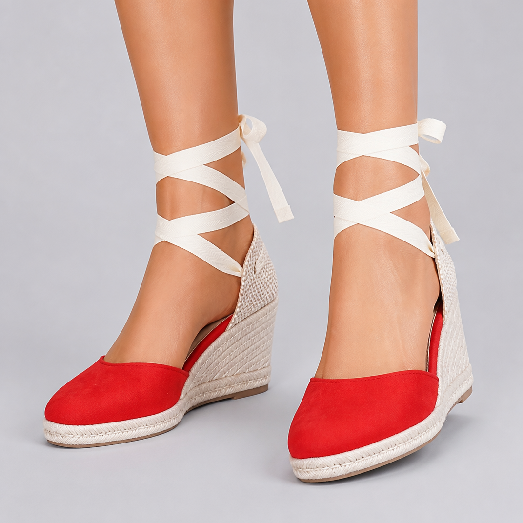 Women’s High Wedge Lace-Up Canvas Espadrille Sandals