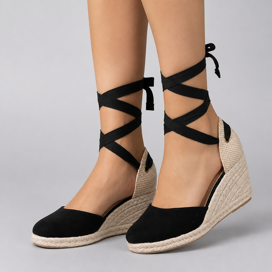 Women’s High Wedge Lace-Up Canvas Espadrille Sandals