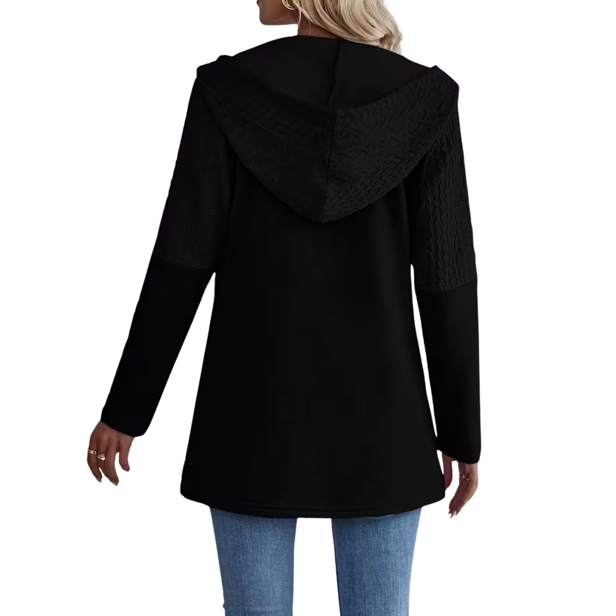 Women’s Hooded Mixed-Texture Zip Cardigan