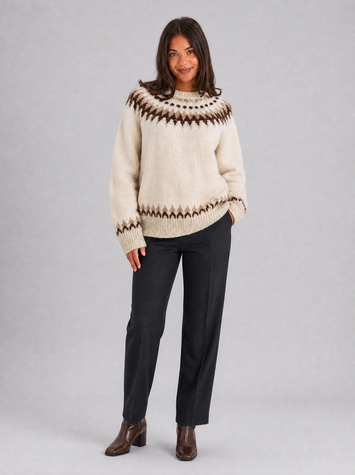 Women's Jacquard Fair Isle Crew Neck Relaxed Jumper - product view 1