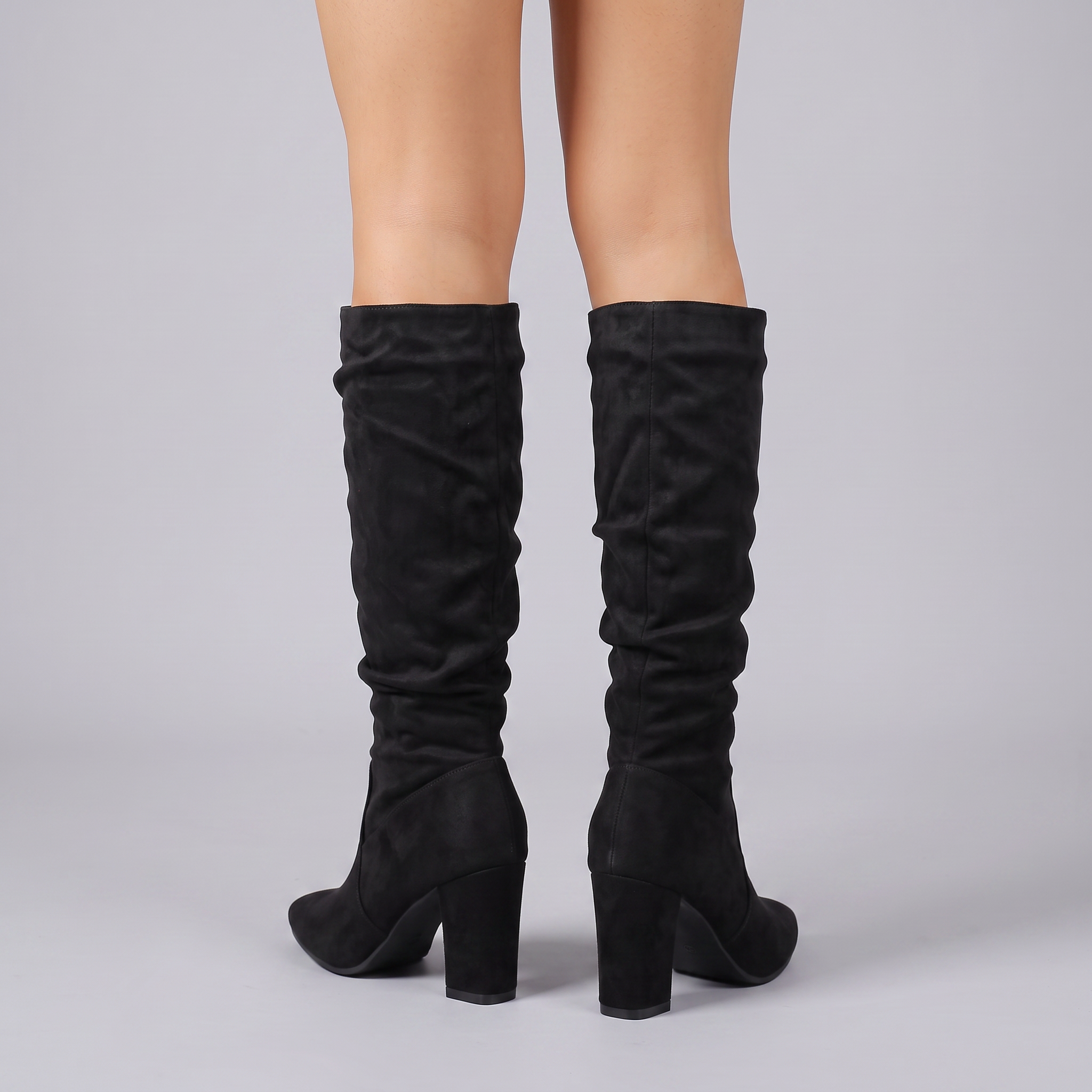 Women's Black Knee High Boots – Slouchy Suede Block Heel