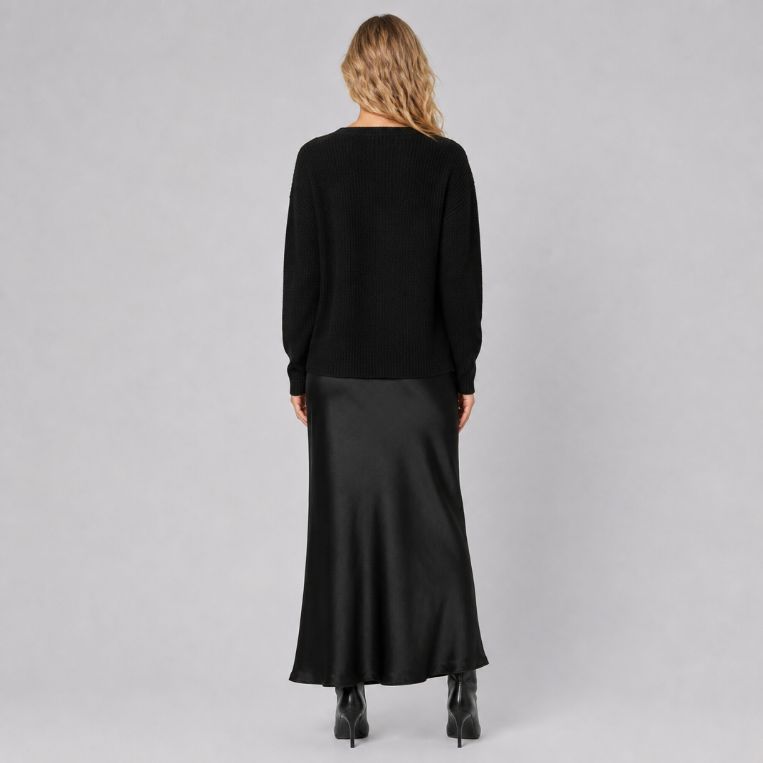 Women's Knit Satin V-Neck Hybrid Jumper Dress Maxi