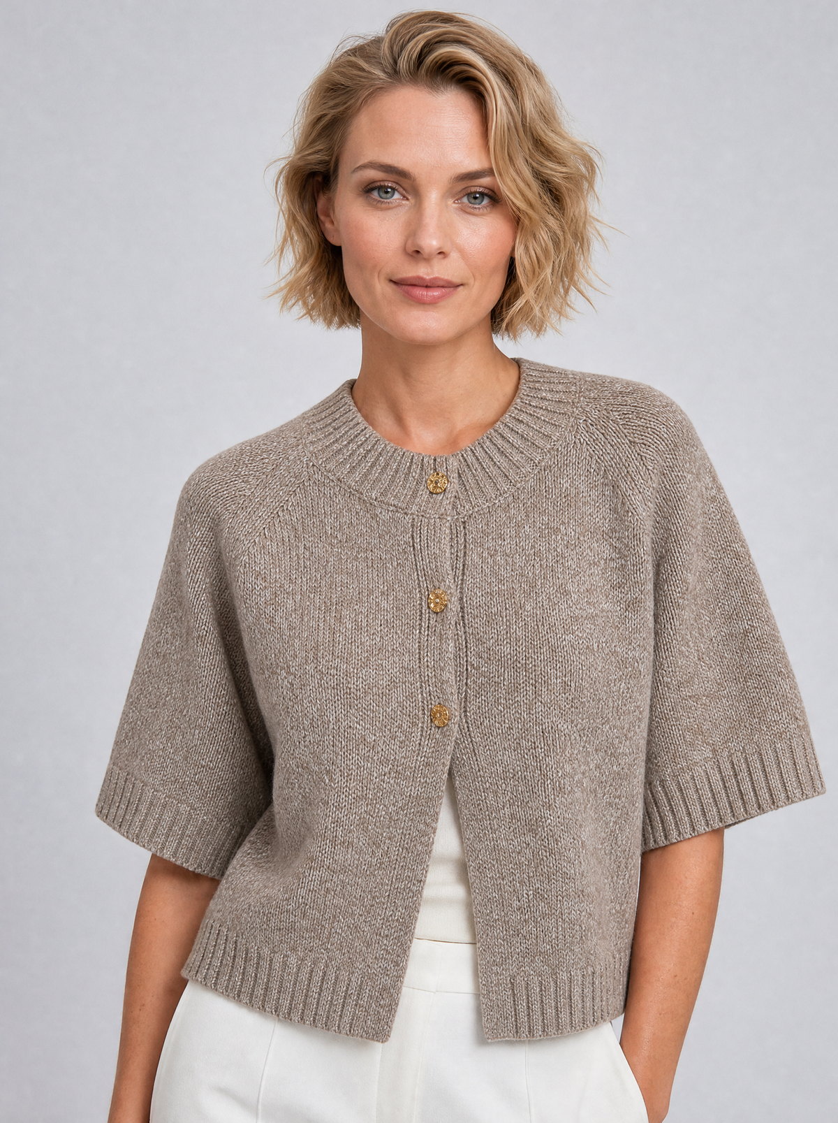 Women's Knit Short Sleeve Button Front Cardigan