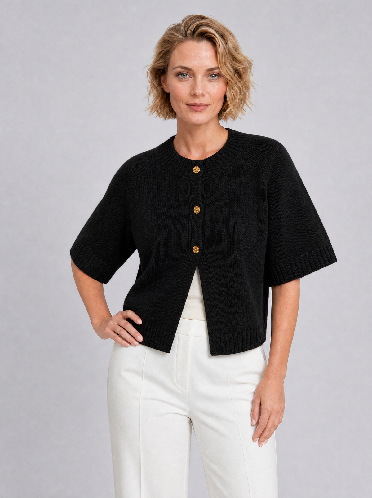 Women's Knit Short Sleeve Button Front Cardigan