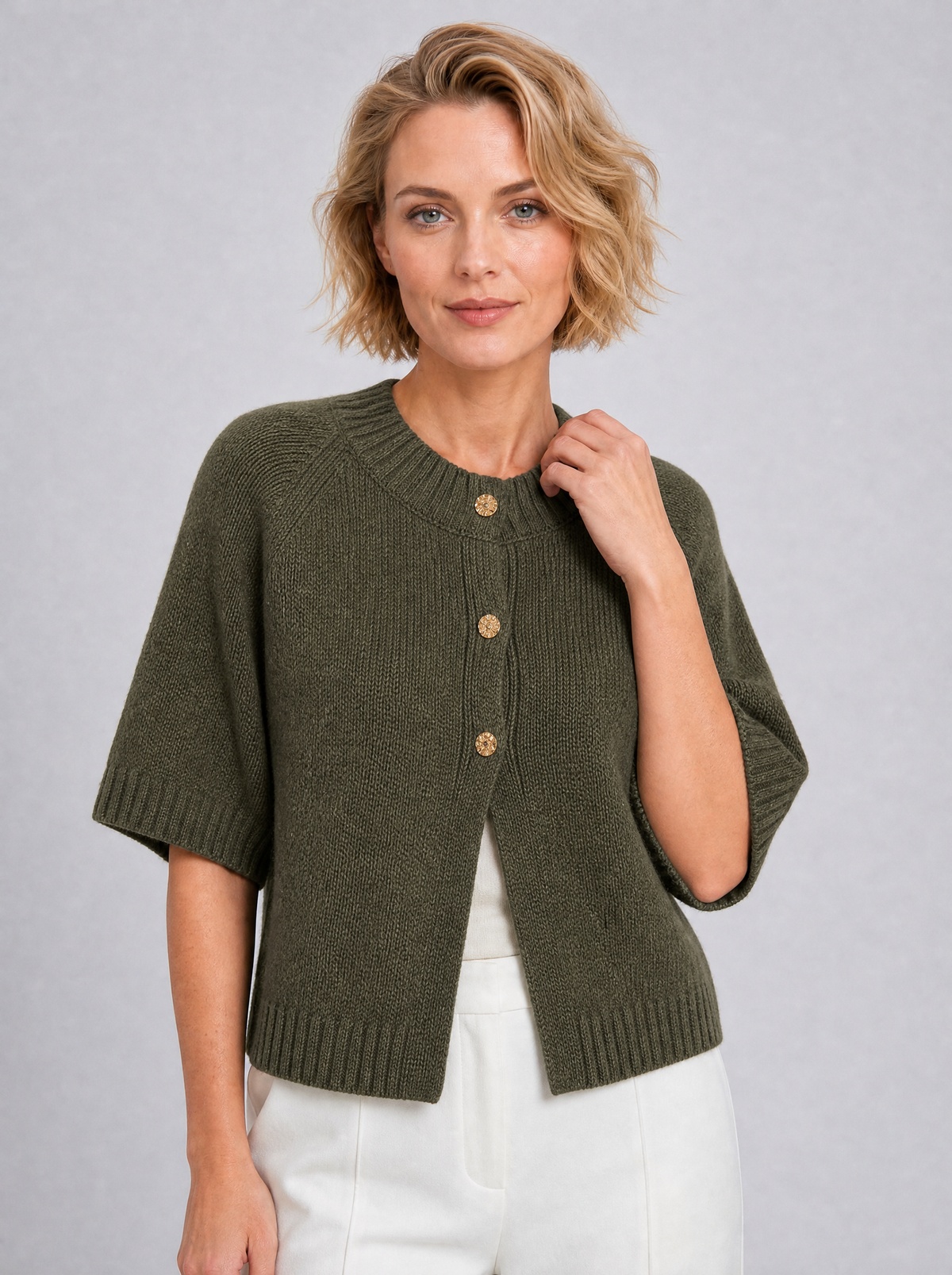 Women's Knit Short Sleeve Button Front Cardigan