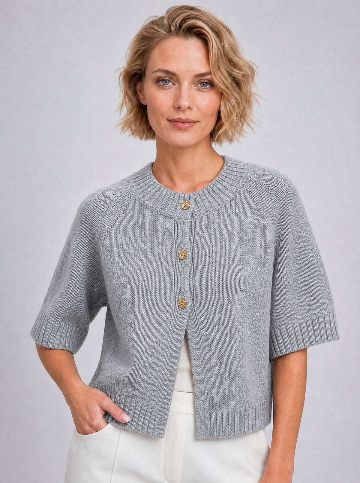 Women's Knit Short Sleeve Button Front Cardigan