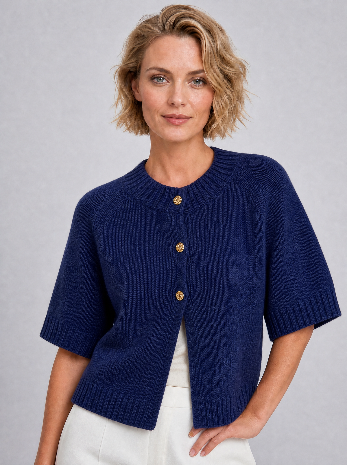 Women's Knit Short Sleeve Button Front Cardigan