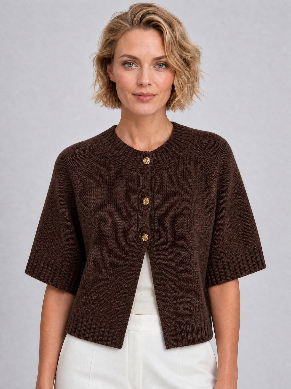 Women's Knit Short Sleeve Button Front Cardigan
