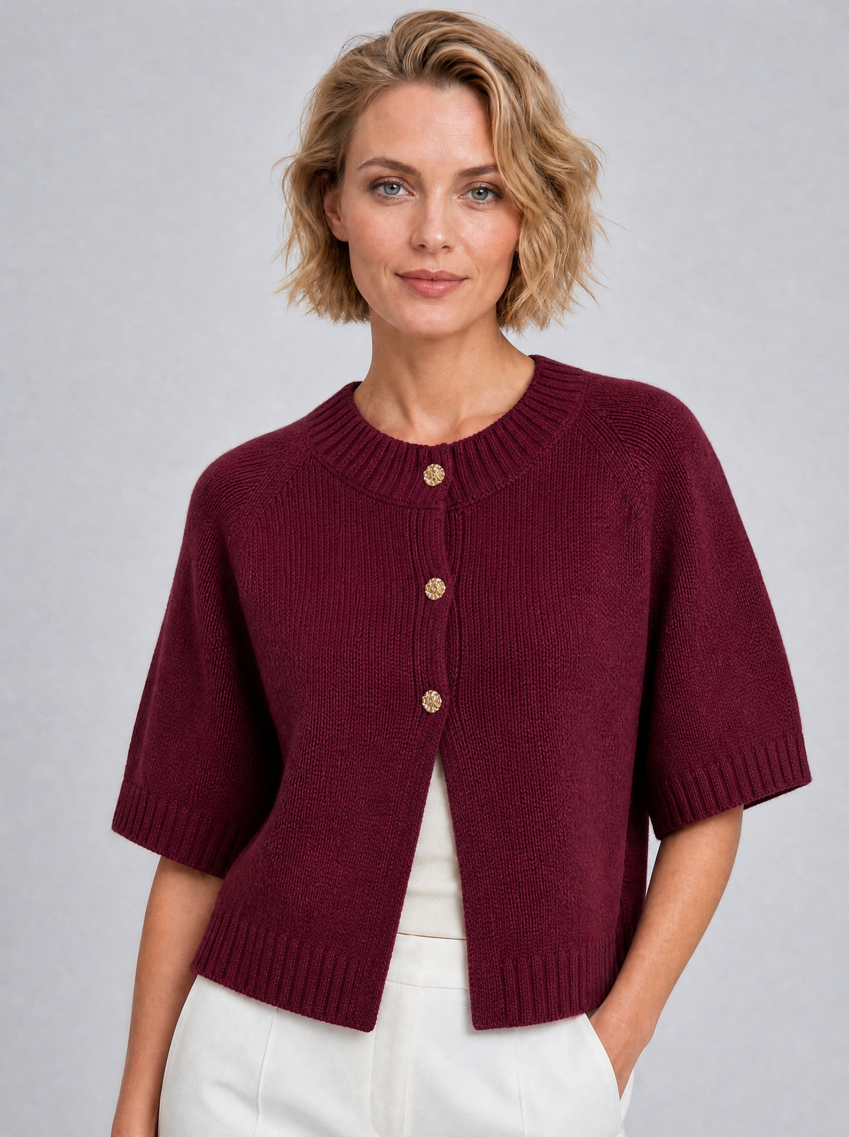Women's Knit Short Sleeve Button Front Cardigan