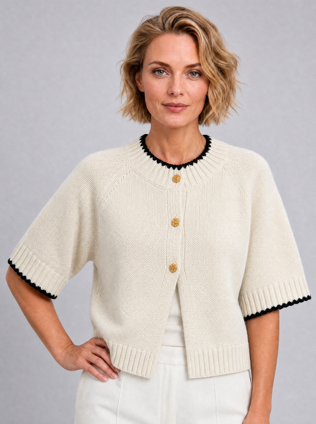 Women's Knit Short Sleeve Button Front Cardigan