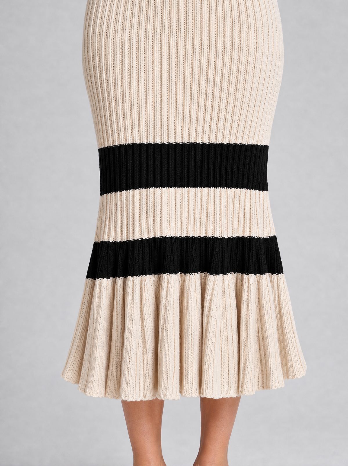 Women's Knit Striped Turtleneck Flared Jumper Dress Midi