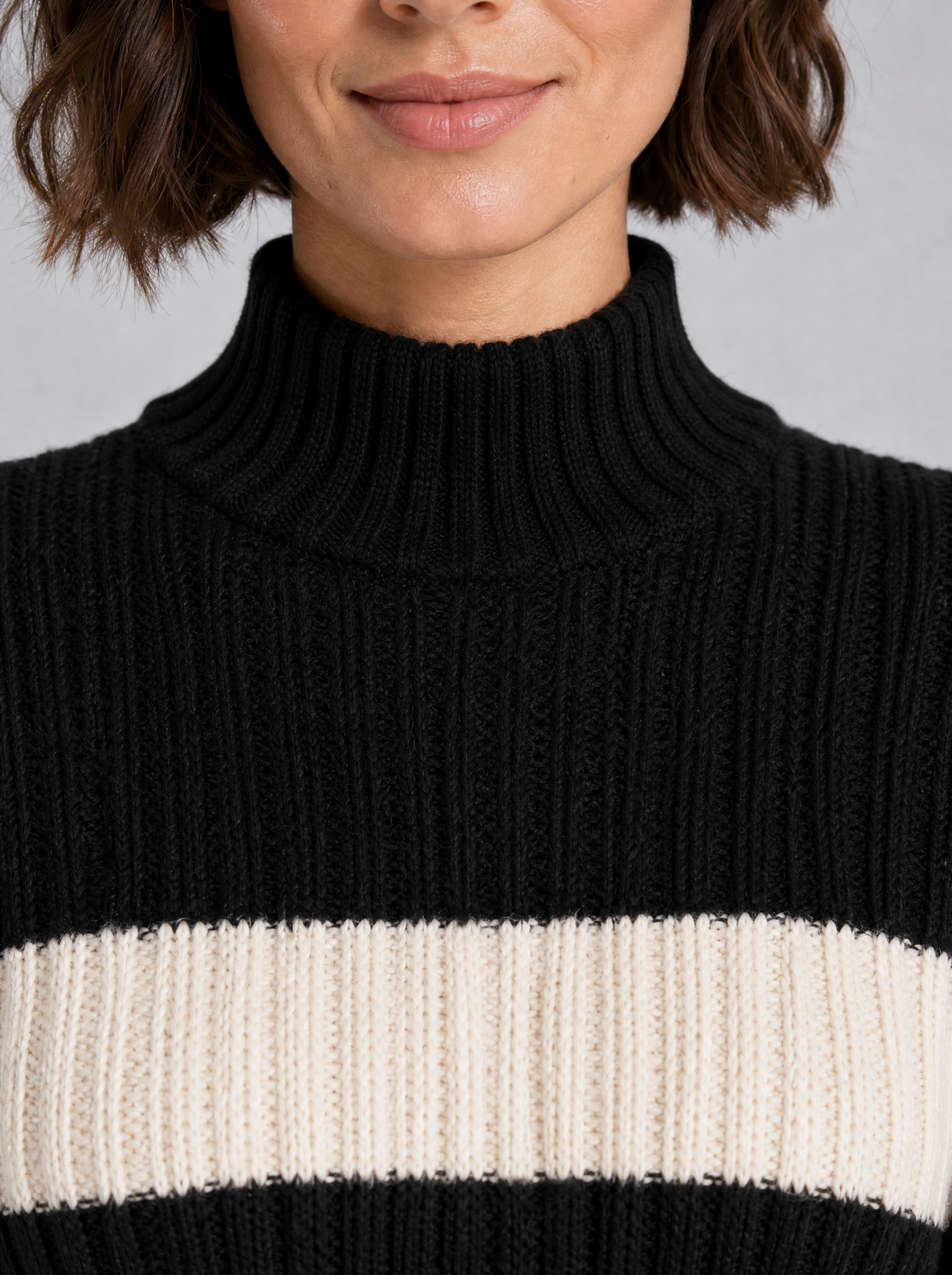 Women's Knit Striped Turtleneck Flared Jumper Dress Midi