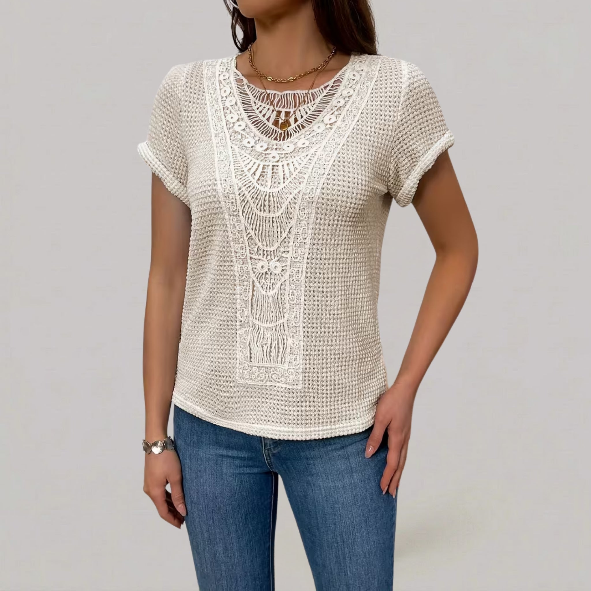 Women’s Lace-Detail Textured T-Shirt