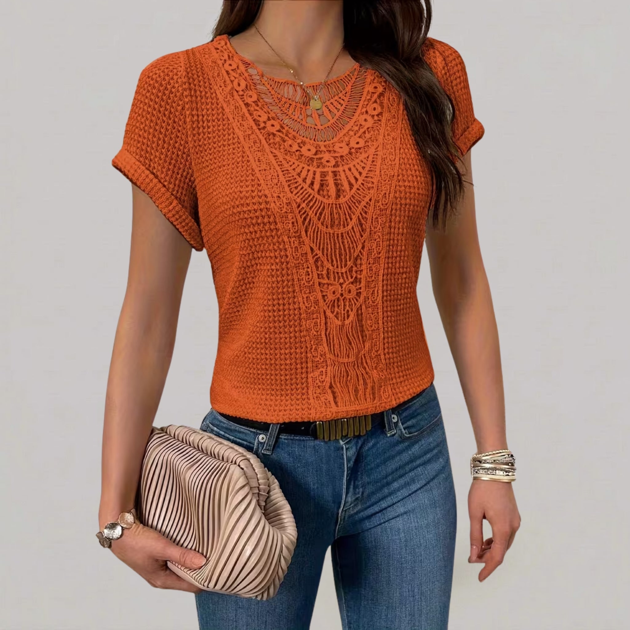 Women’s Lace-Detail Textured T-Shirt