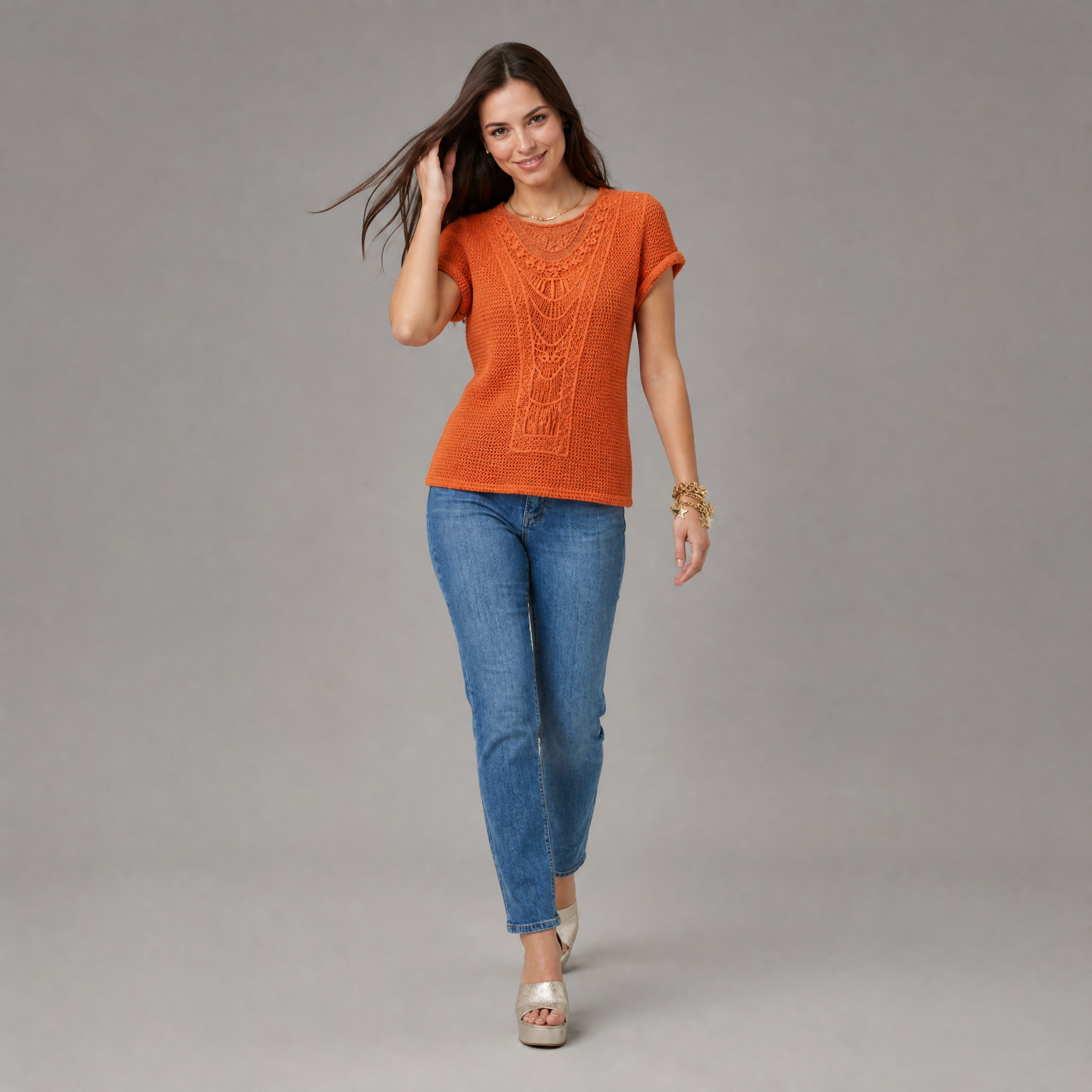 Women’s Lace-Detail Textured T-Shirt