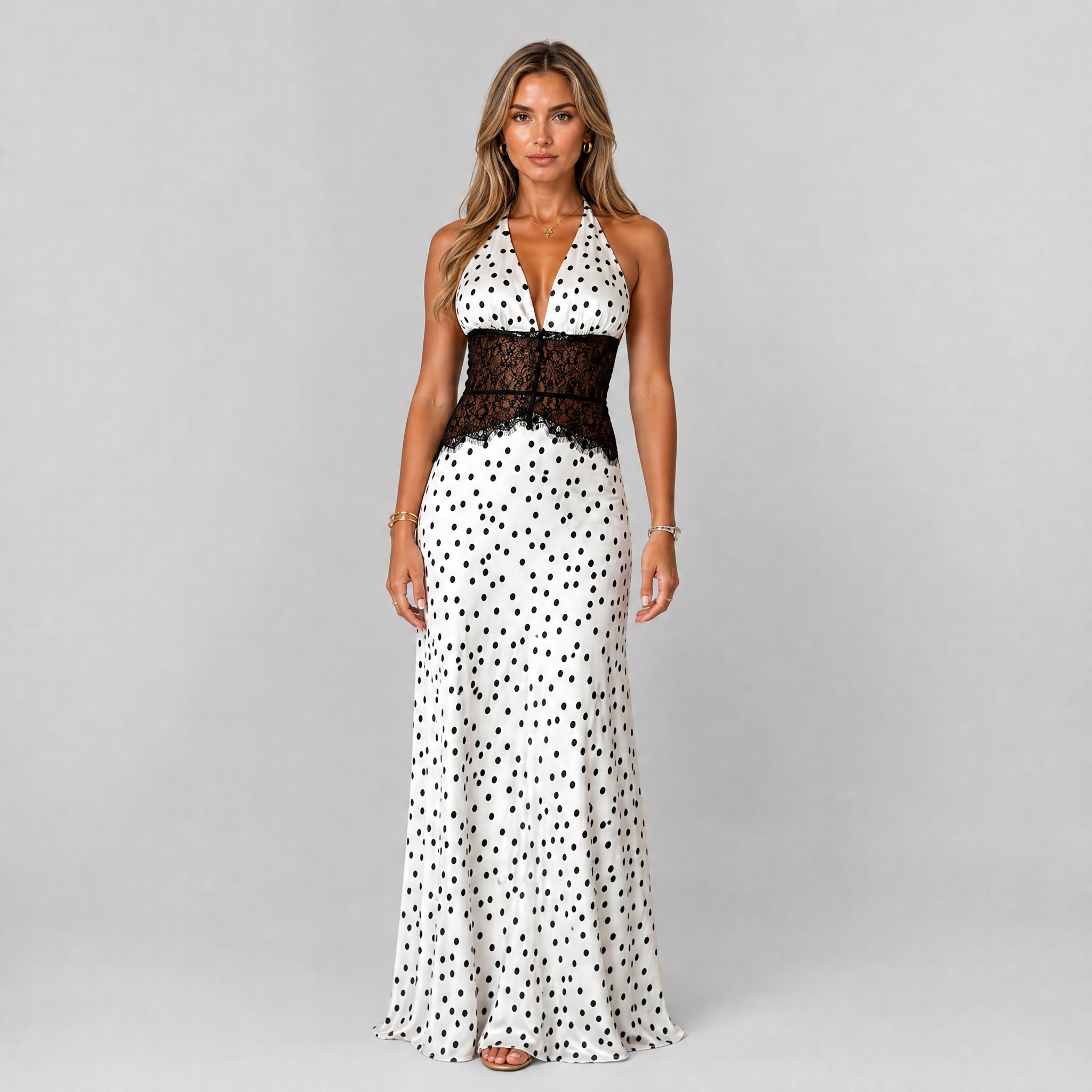 Women's Lace Trim Satin Slip Maxi Dress – Elegant Evening Dress