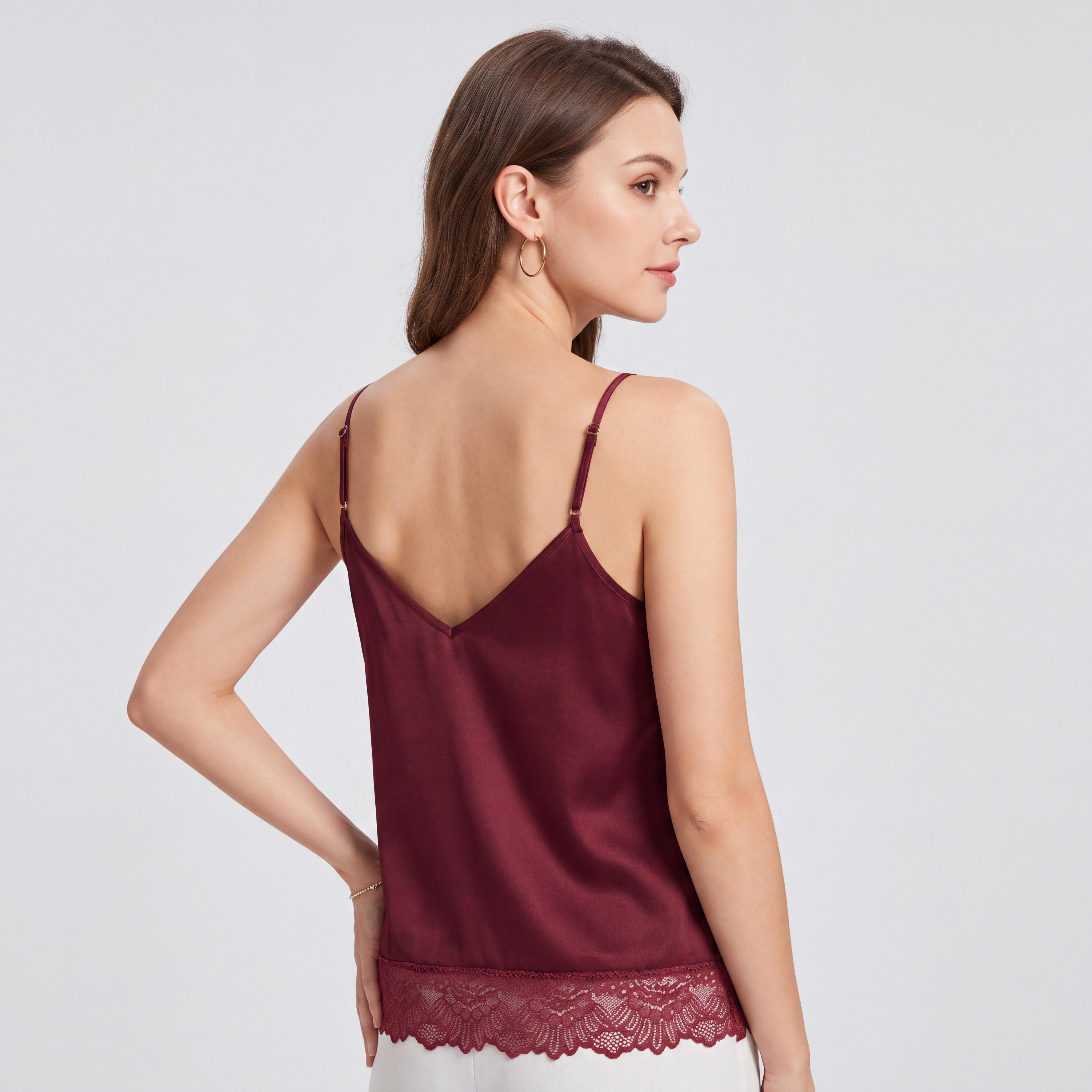 Women's Lace Trim Satin Top – Sleeveless Going Out Tops