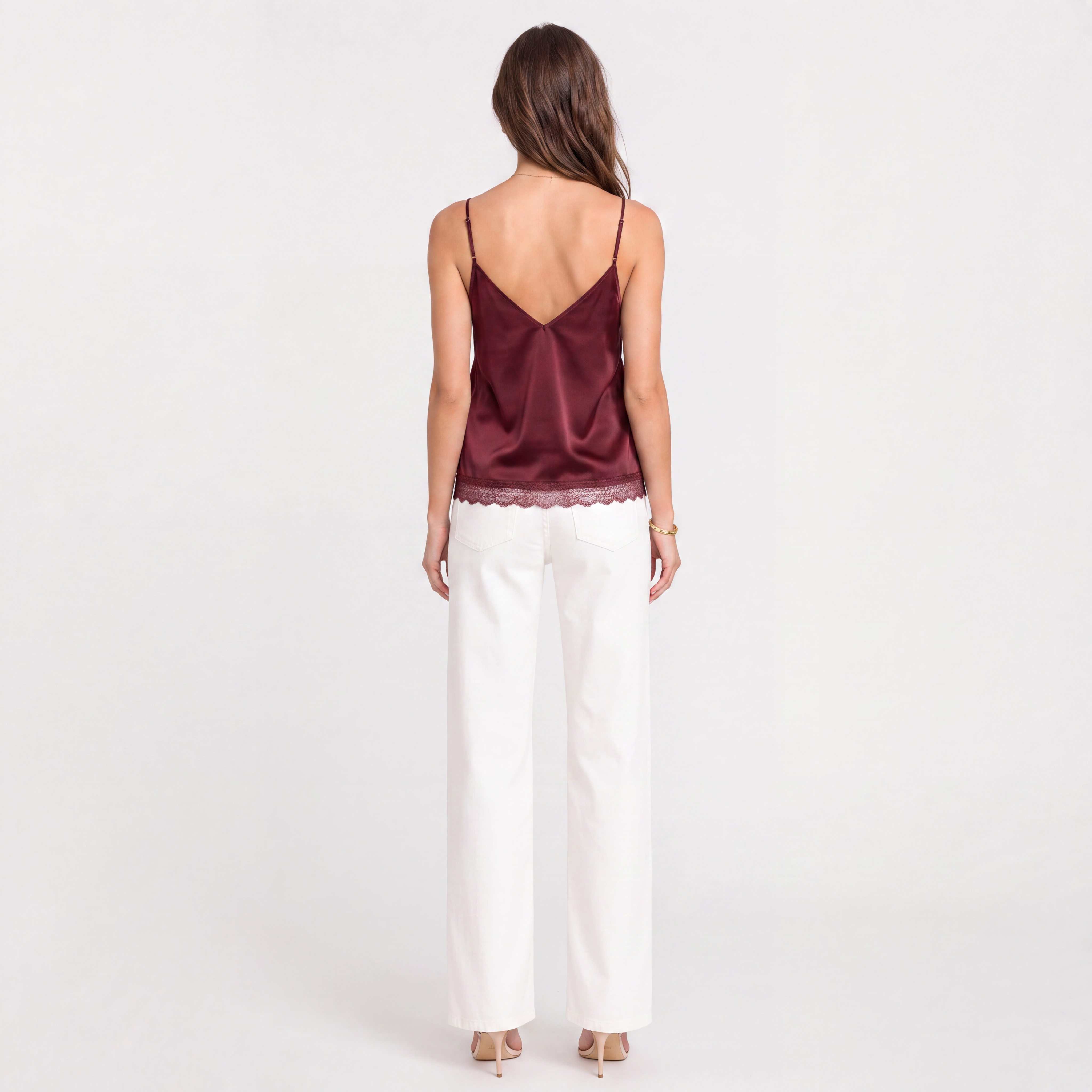 Women's Lace Trim Satin Top – Sleeveless Going Out Tops