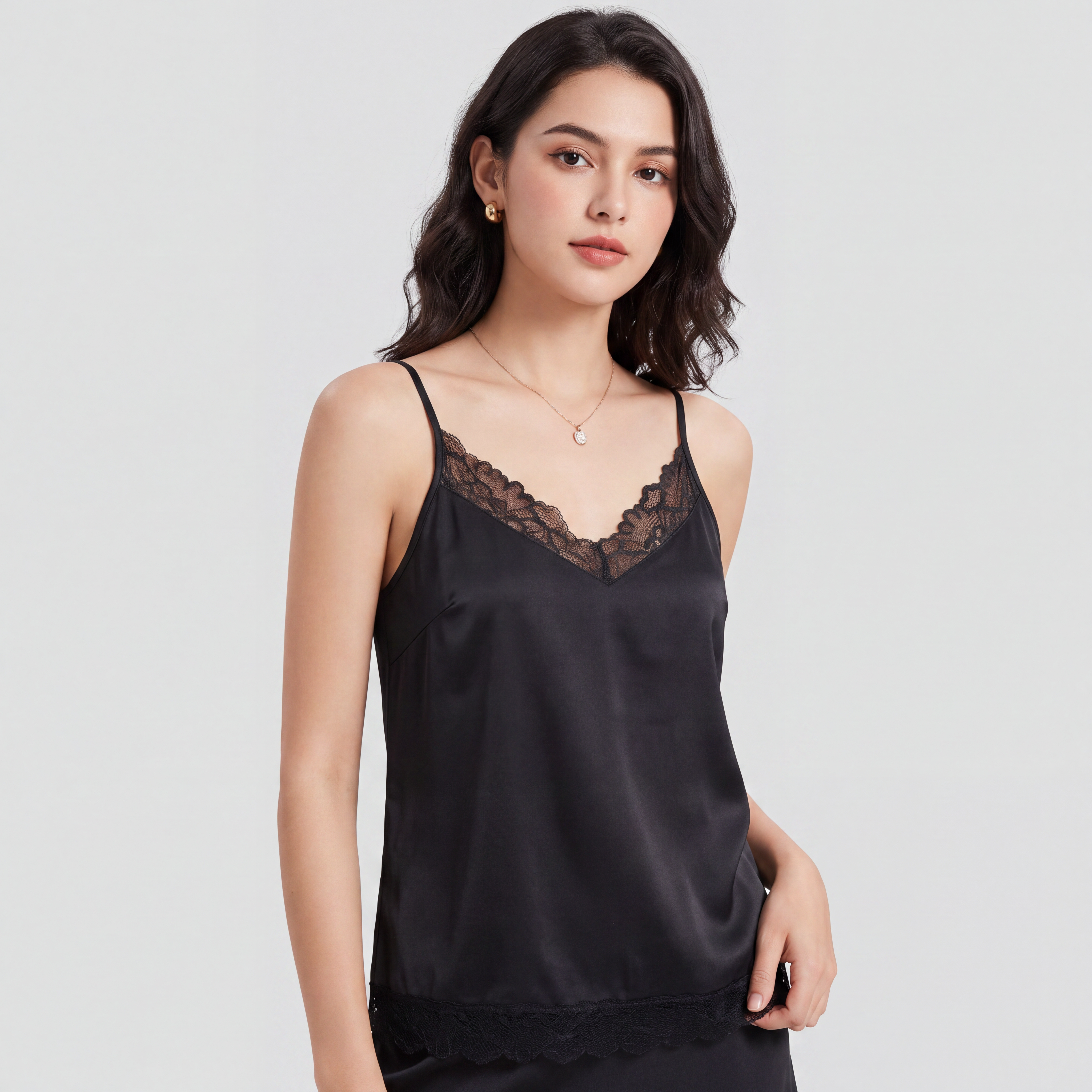 Women's Lace Trim Satin Top – Sleeveless Going Out Tops