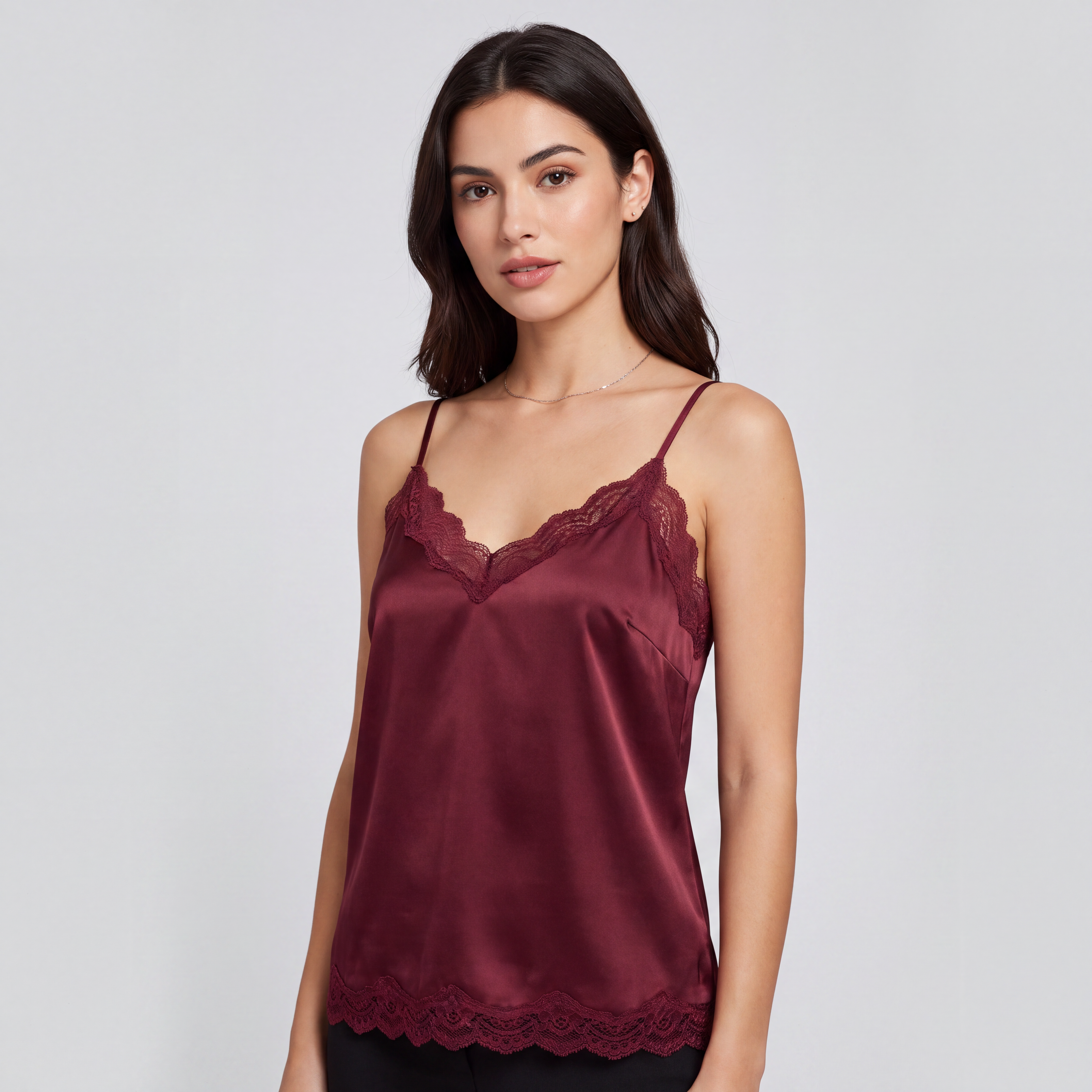 Women's Lace Trim Satin Top – Sleeveless Going Out Tops