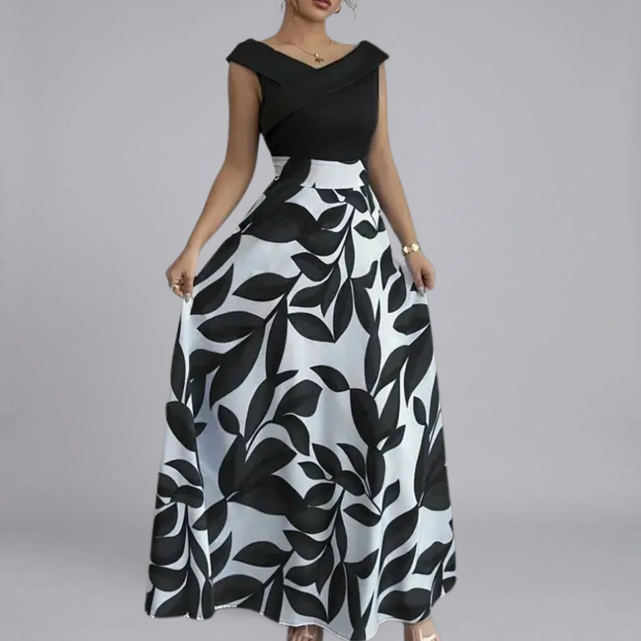 Women’s Leaf-Print Wedding Guest Maxi Dress