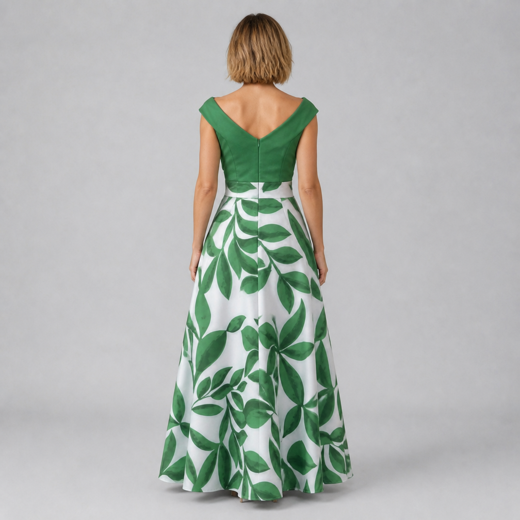 Women’s Leaf-Print Wedding Guest Maxi Dress
