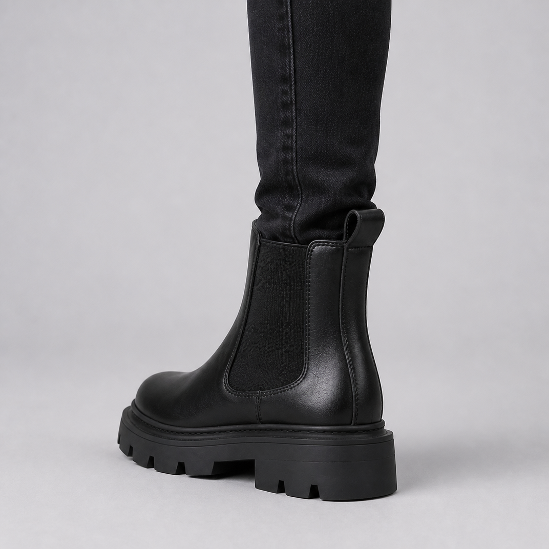 Women's Leather Chunky Elastic Lug Sole Chelsea Ankle Boots