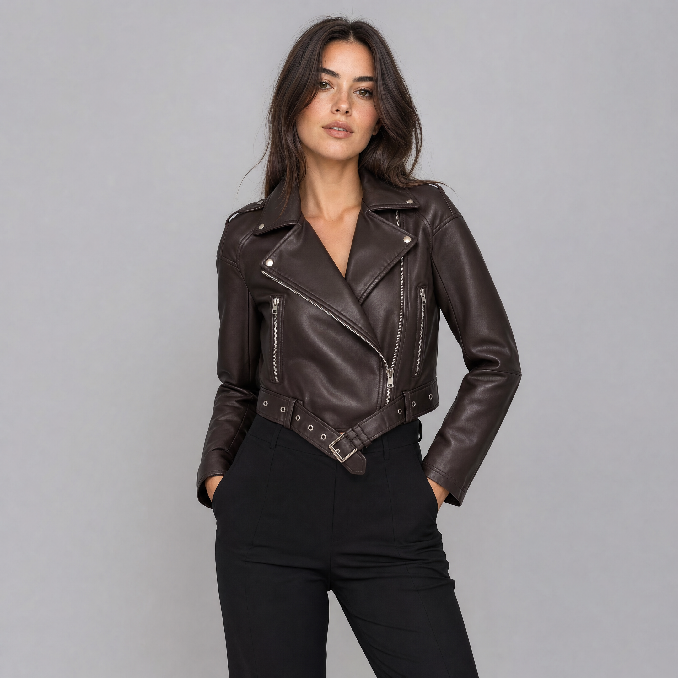 Women's Leather Jacket – Cropped Faux Leather Biker Jacket