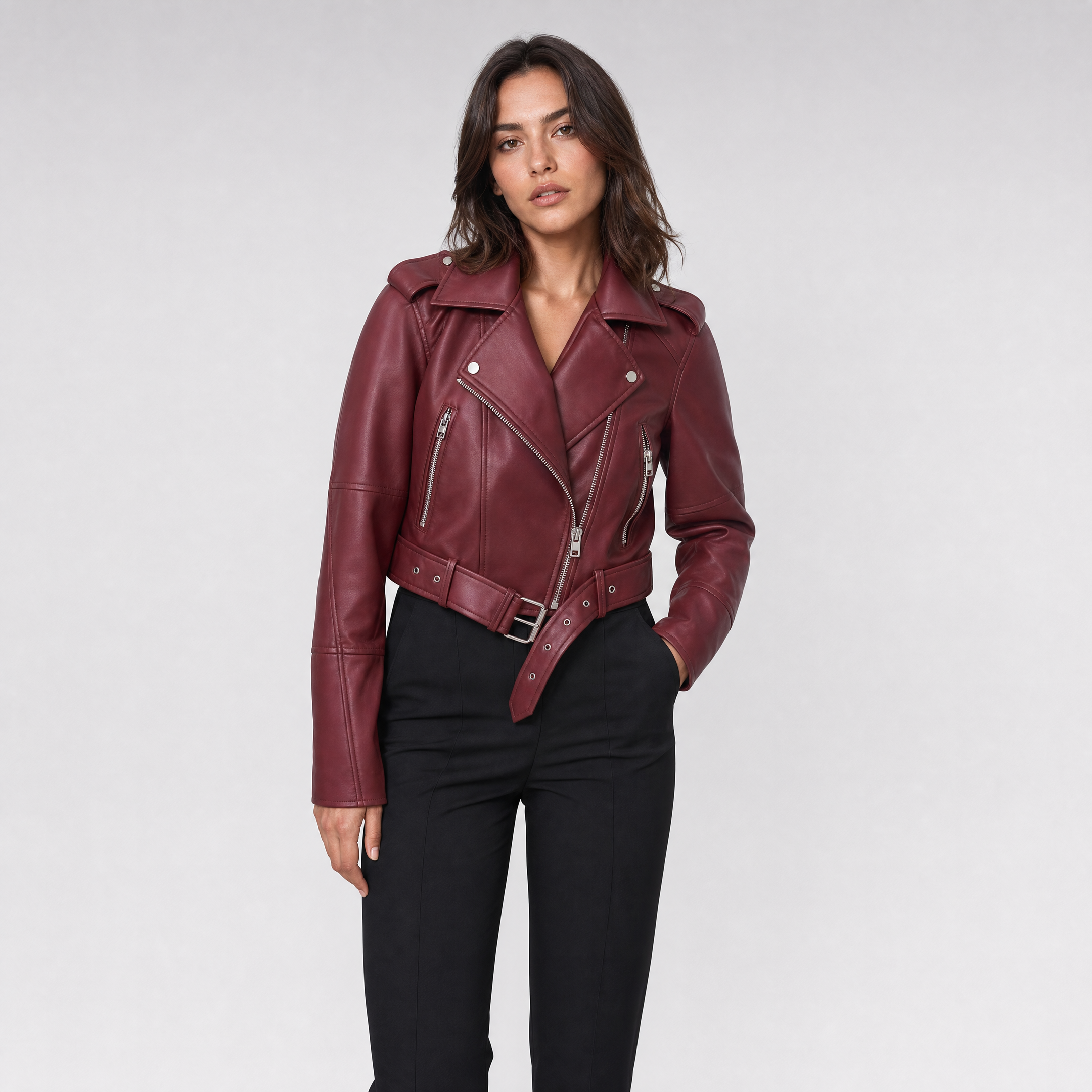 Women's Leather Jacket – Cropped Faux Leather Biker Jacket