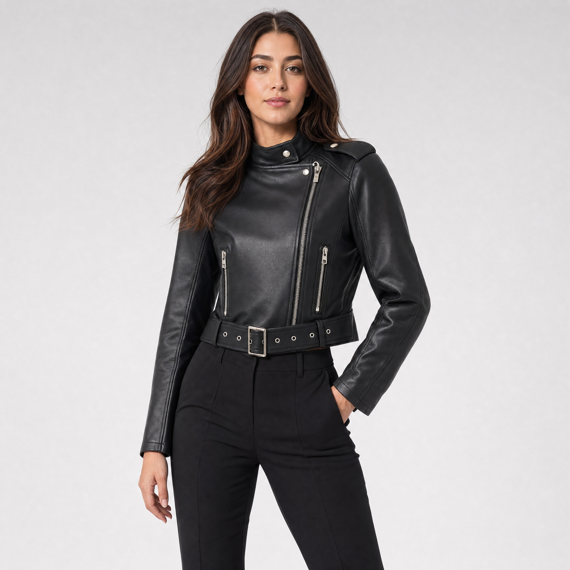 Women's Leather Jacket – Cropped Faux Leather Biker Jacket