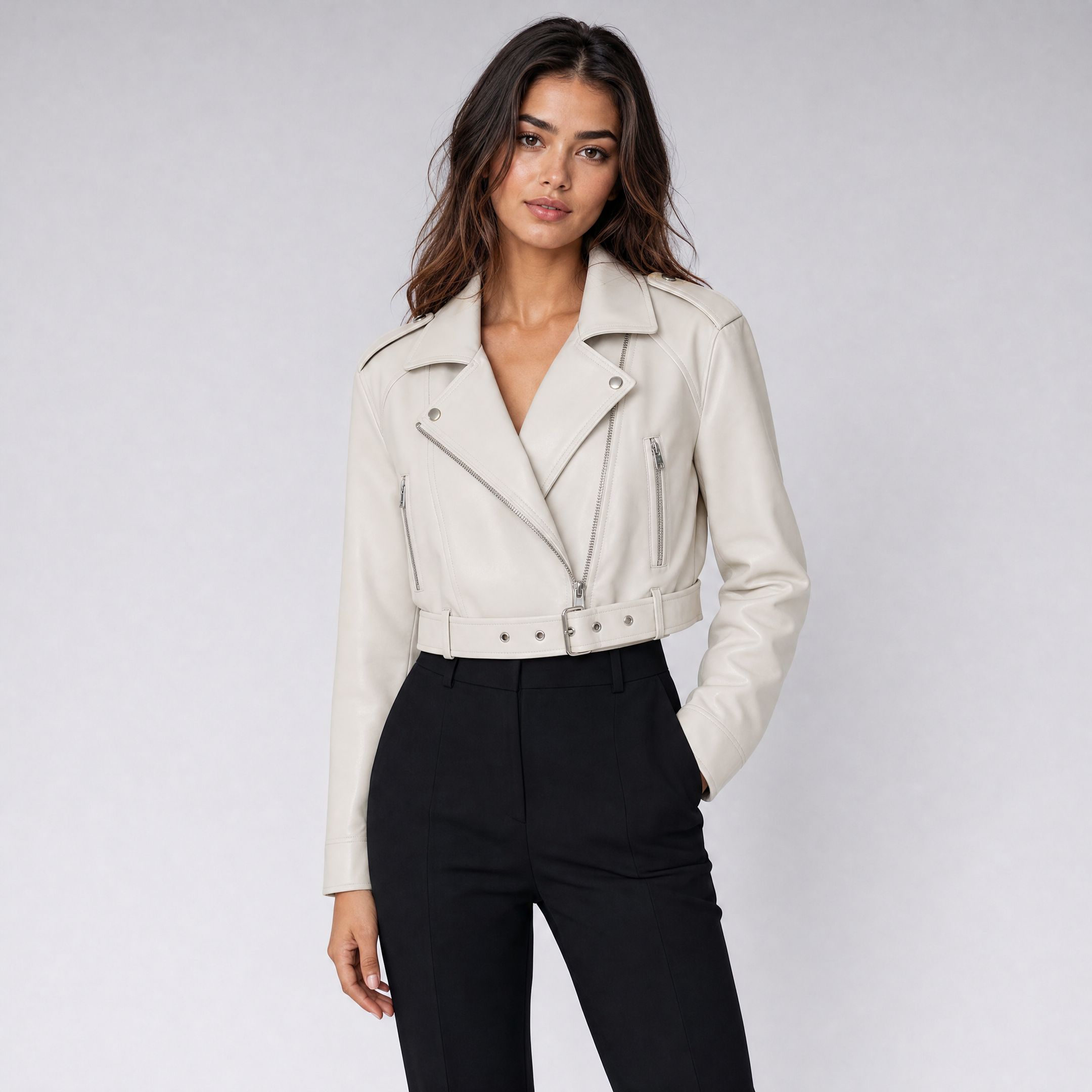 Women's Leather Jacket – Cropped Faux Leather Biker Jacket