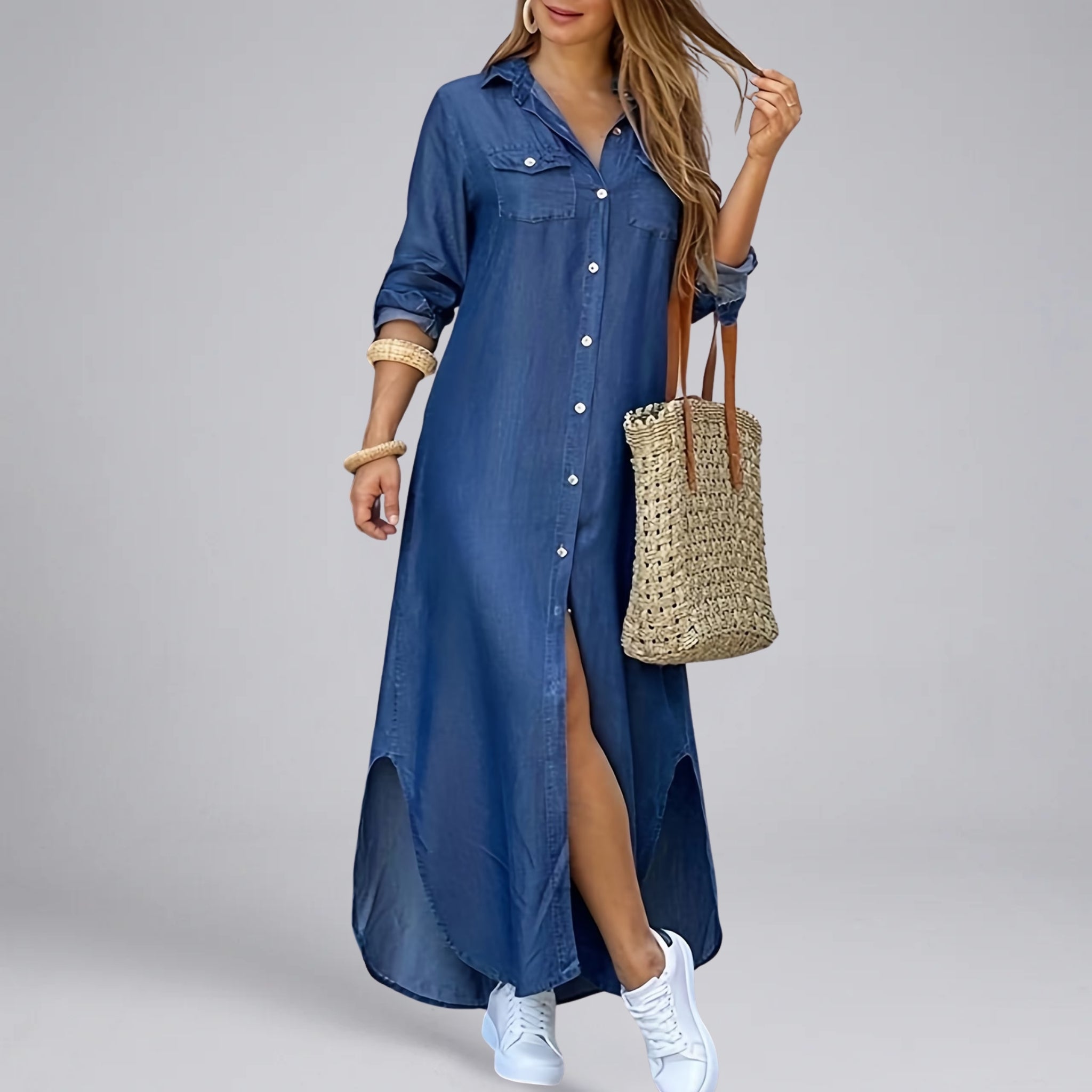 Women’s Long-Sleeve Denim Maxi Dress