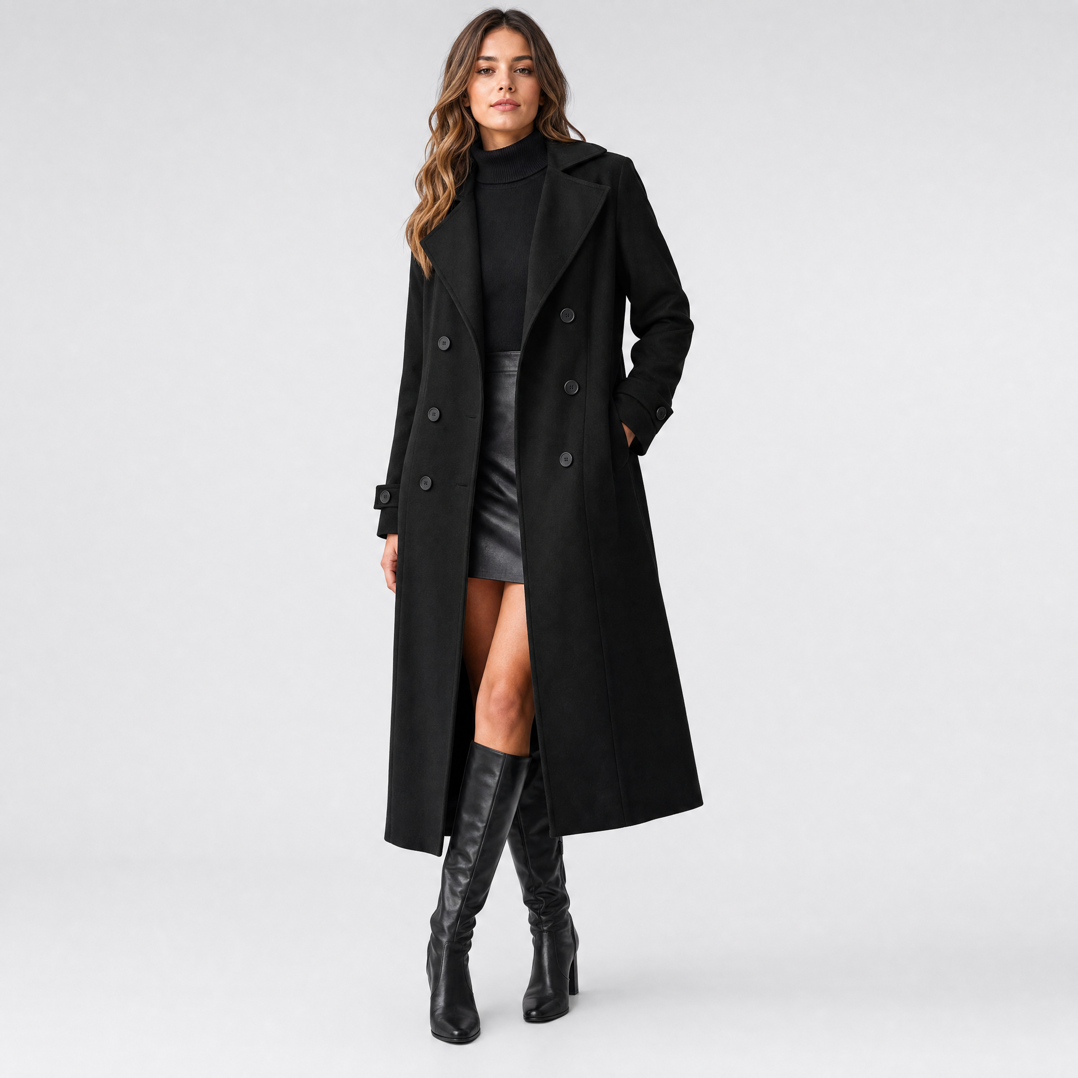 Women's Long Tailored Overcoat – Wool Blend Coat