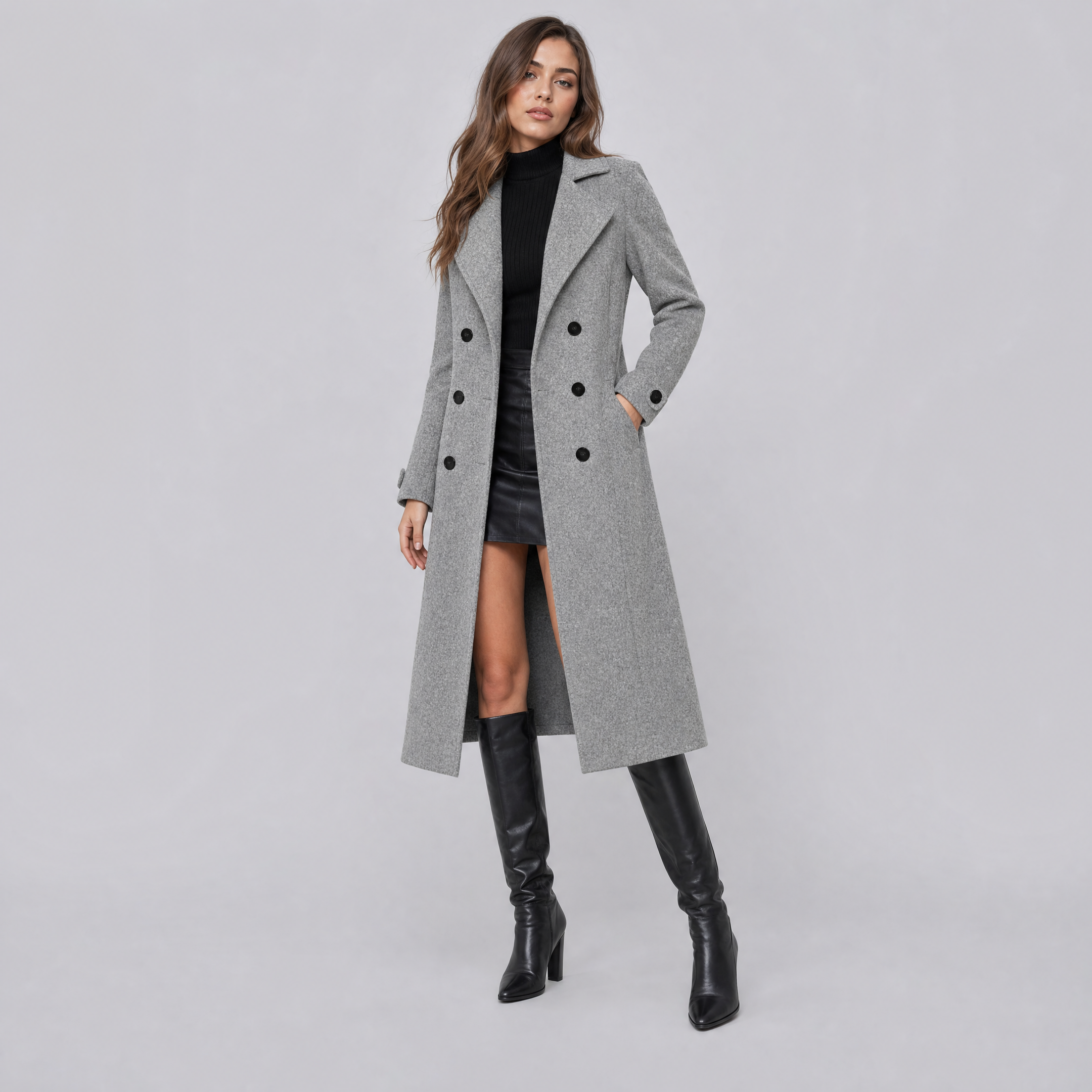 Women's Long Tailored Overcoat – Wool Blend Coat