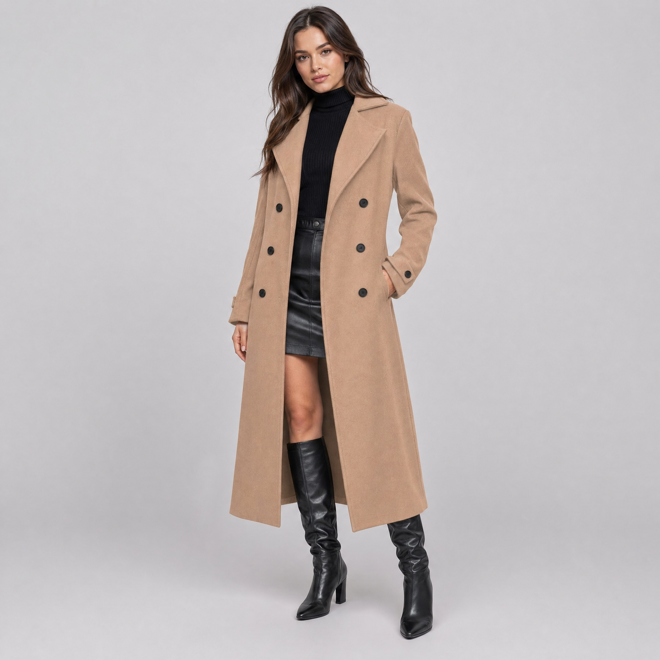 Women's Long Tailored Overcoat – Wool Blend Coat