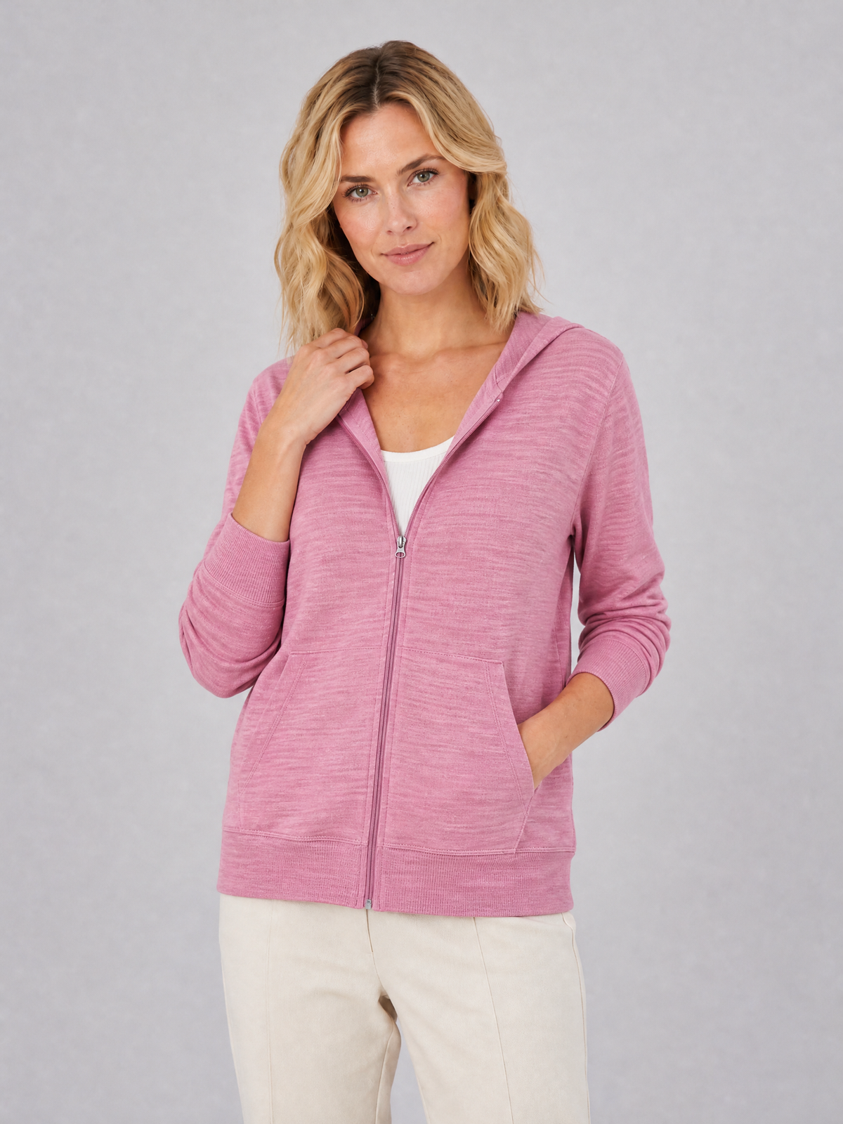 Women's Marl Cotton Blend Relaxed Hooded Zip Cardigan