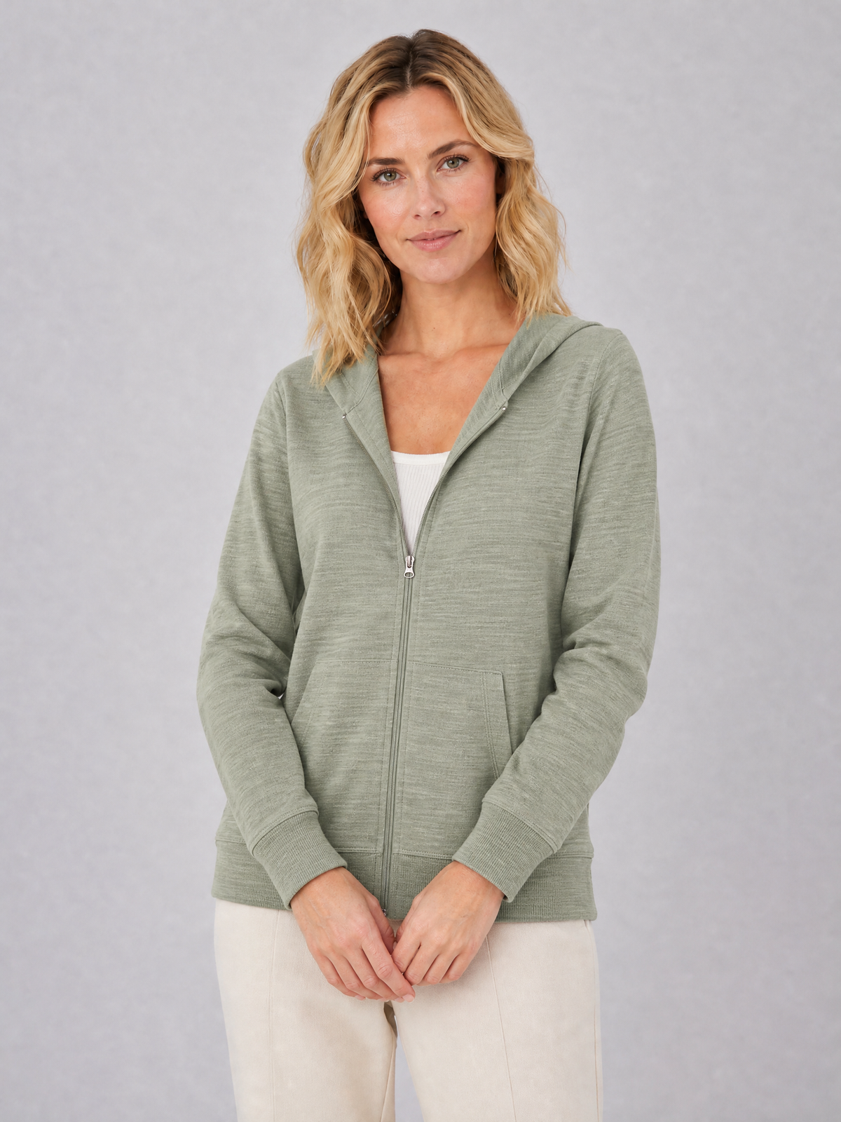 Women's Marl Cotton Blend Relaxed Hooded Zip Cardigan