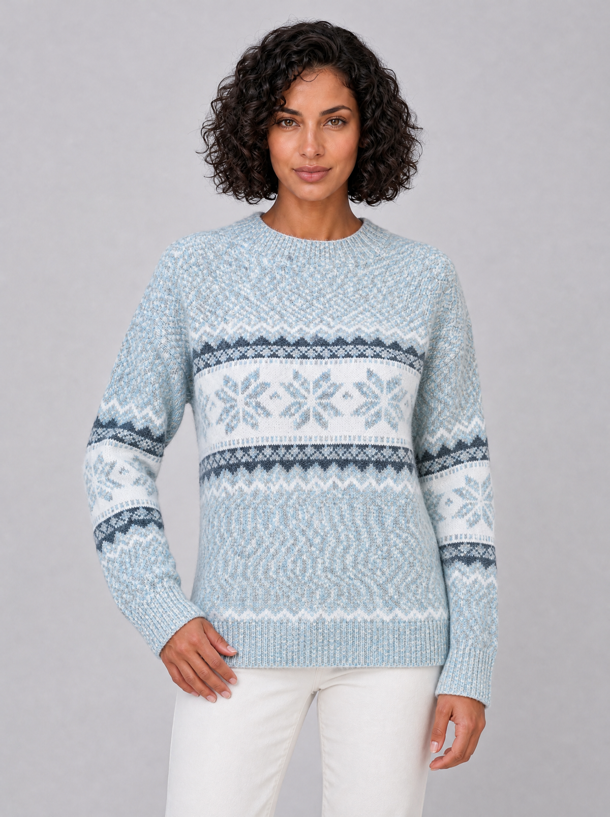 Women's Marl Wool Blend Christmas Fairisle Relaxed Crew Neck Jumper