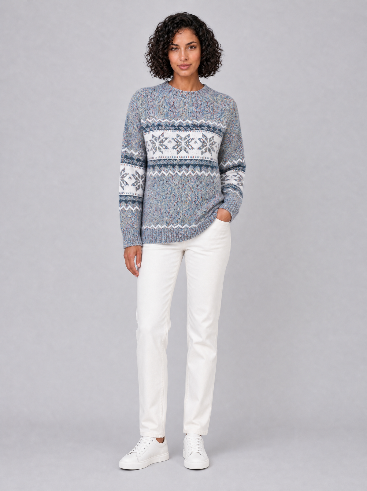 Women's Marl Wool Blend Christmas Fairisle Relaxed Crew Neck Jumper
