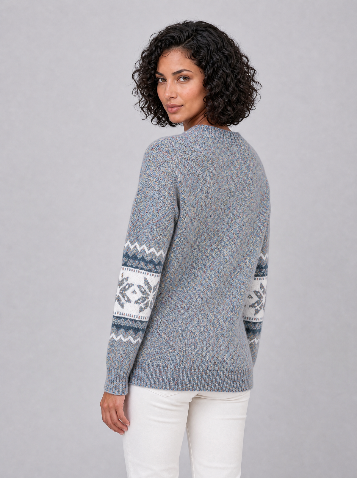 Women's Marl Wool Blend Christmas Fairisle Relaxed Crew Neck Jumper