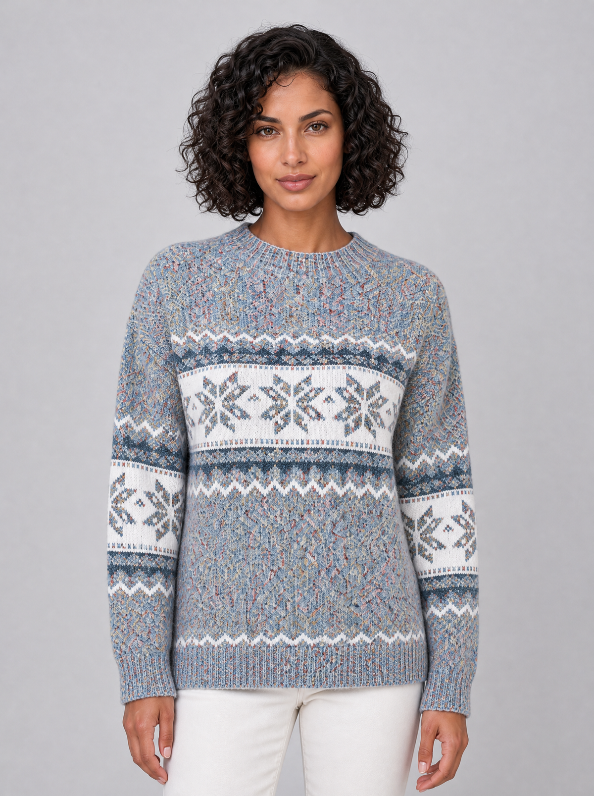 Women's Marl Wool Blend Christmas Fairisle Relaxed Crew Neck Jumper