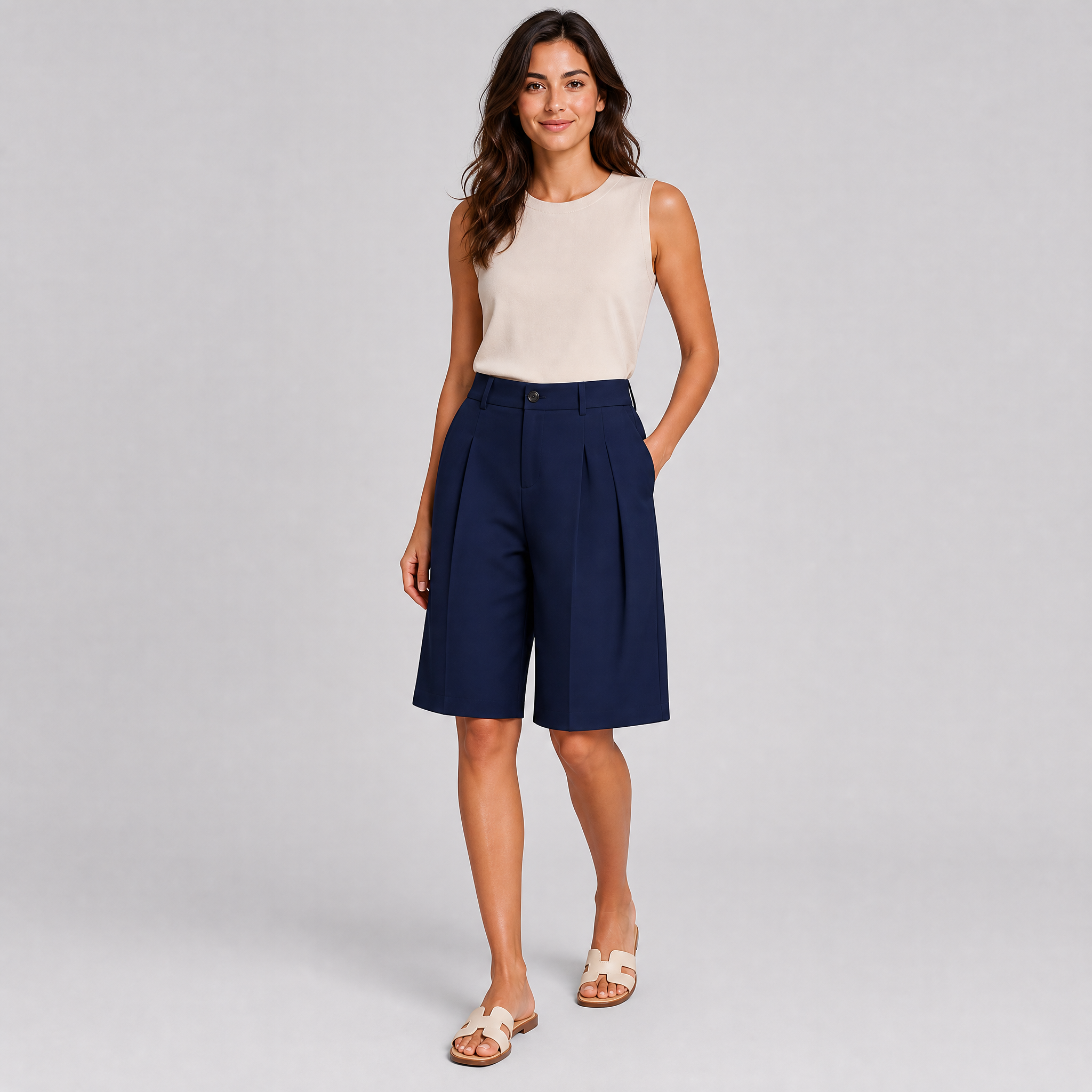 Women's Navy Blue Bermuda Shorts – Tailored Shorts Women