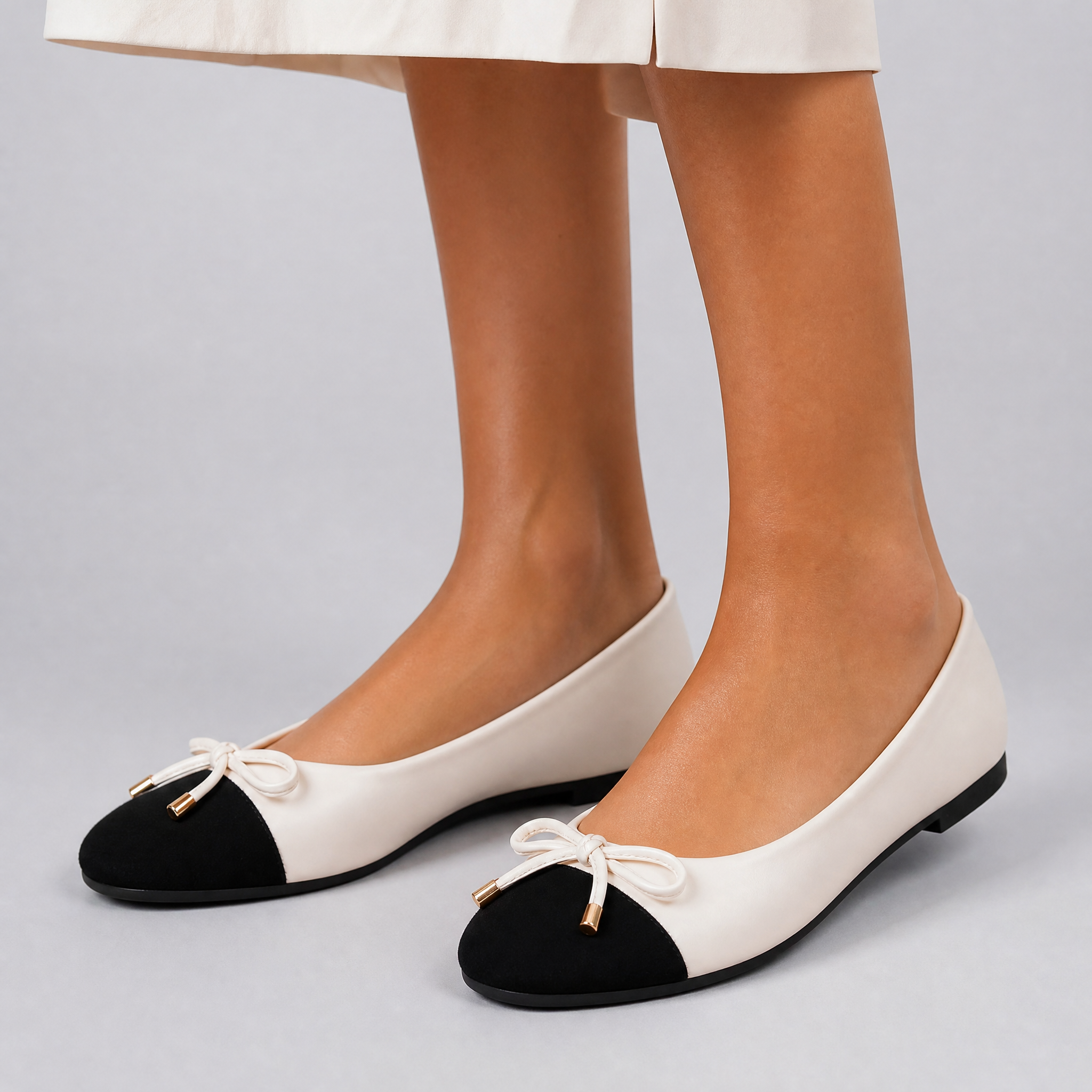 Women's Nude Ballet Flats – Smart Casual Cap Toe Shoes