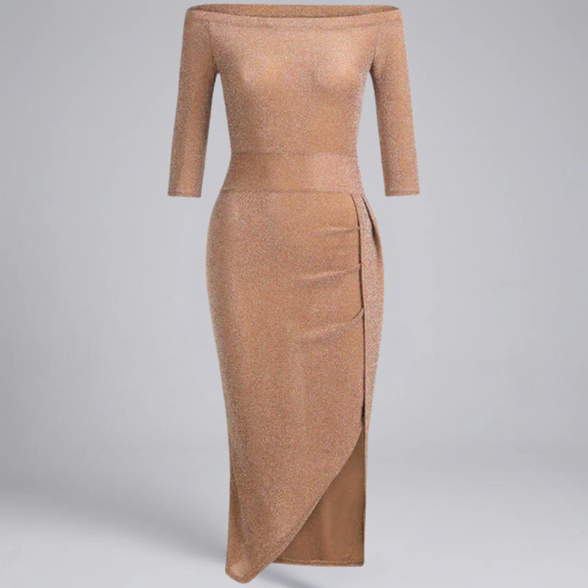 Women’s Off-the-Shoulder Ruched Maxi Dress with High Slit