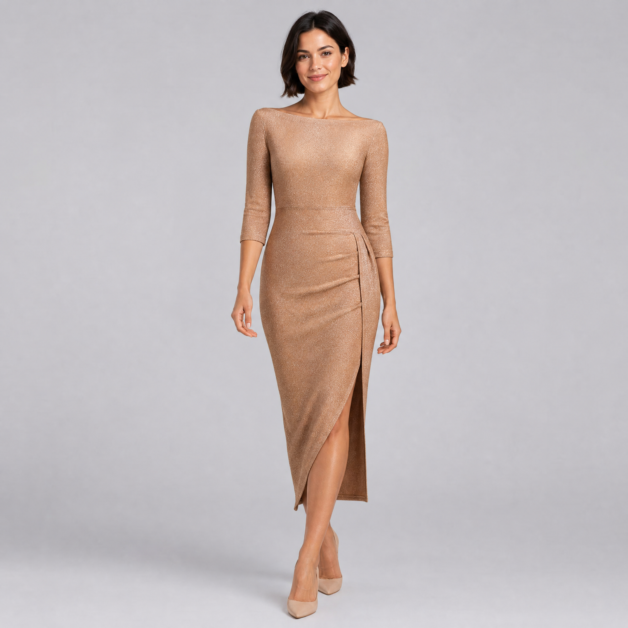 Women’s Off-the-Shoulder Ruched Maxi Dress with High Slit