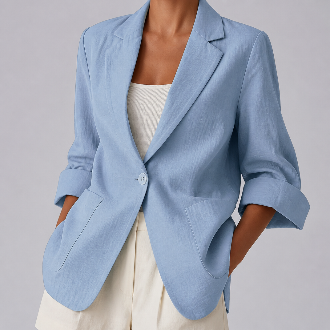 Women's Olive Green Slub Linen Single-Breasted Blazer