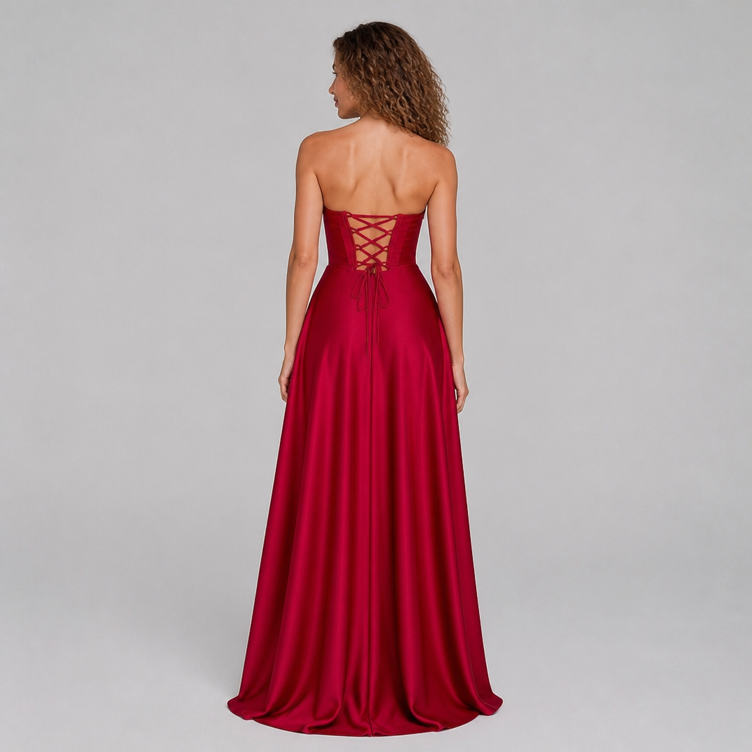 Women's Open Back Corset Maxi Dress – Elegant Evening Gown