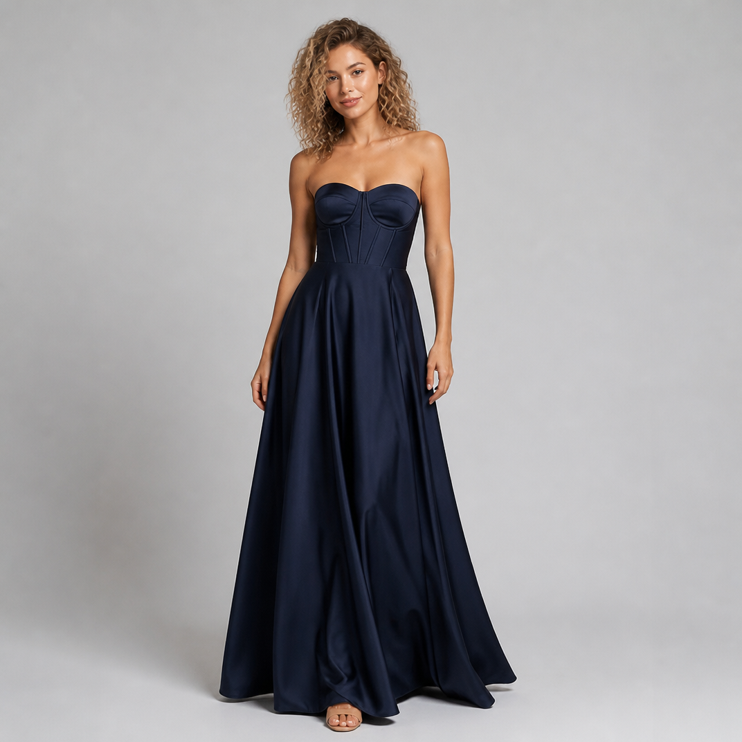 Women's Open Back Corset Maxi Dress – Elegant Evening Gown
